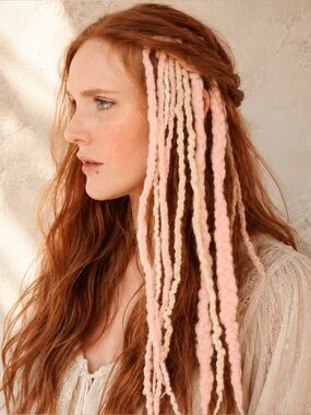 Pink White Merino Wool Clip In Dreadlocks Extensions Handmade Miss Violet Lace